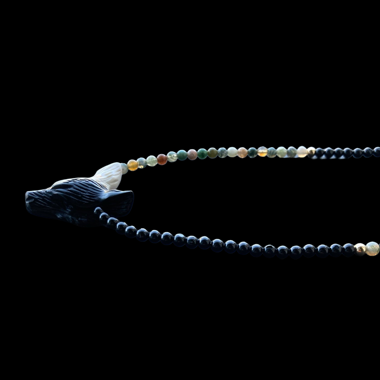 WORMMOON22 X HOWLITE + BLACK OBSIDIAN ON INDIAN AGATE + BLACK TOURMALINE