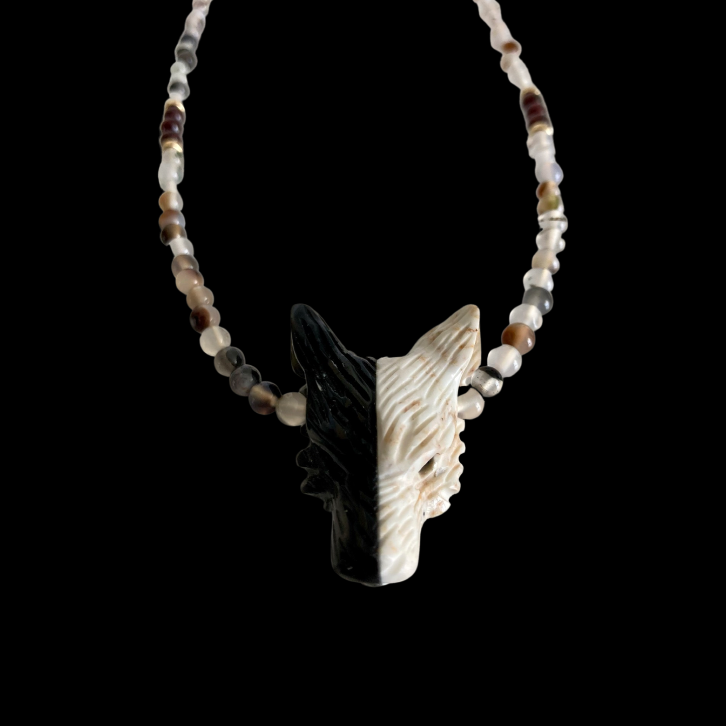 FLOWERMOON22 X HOWLITE + BLACK OBSIDIAN ON FLOWER AGATE + GARNET