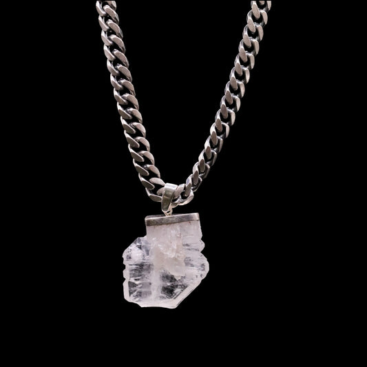 Raw Clear Quartz Cluster on Gunmetal Curb