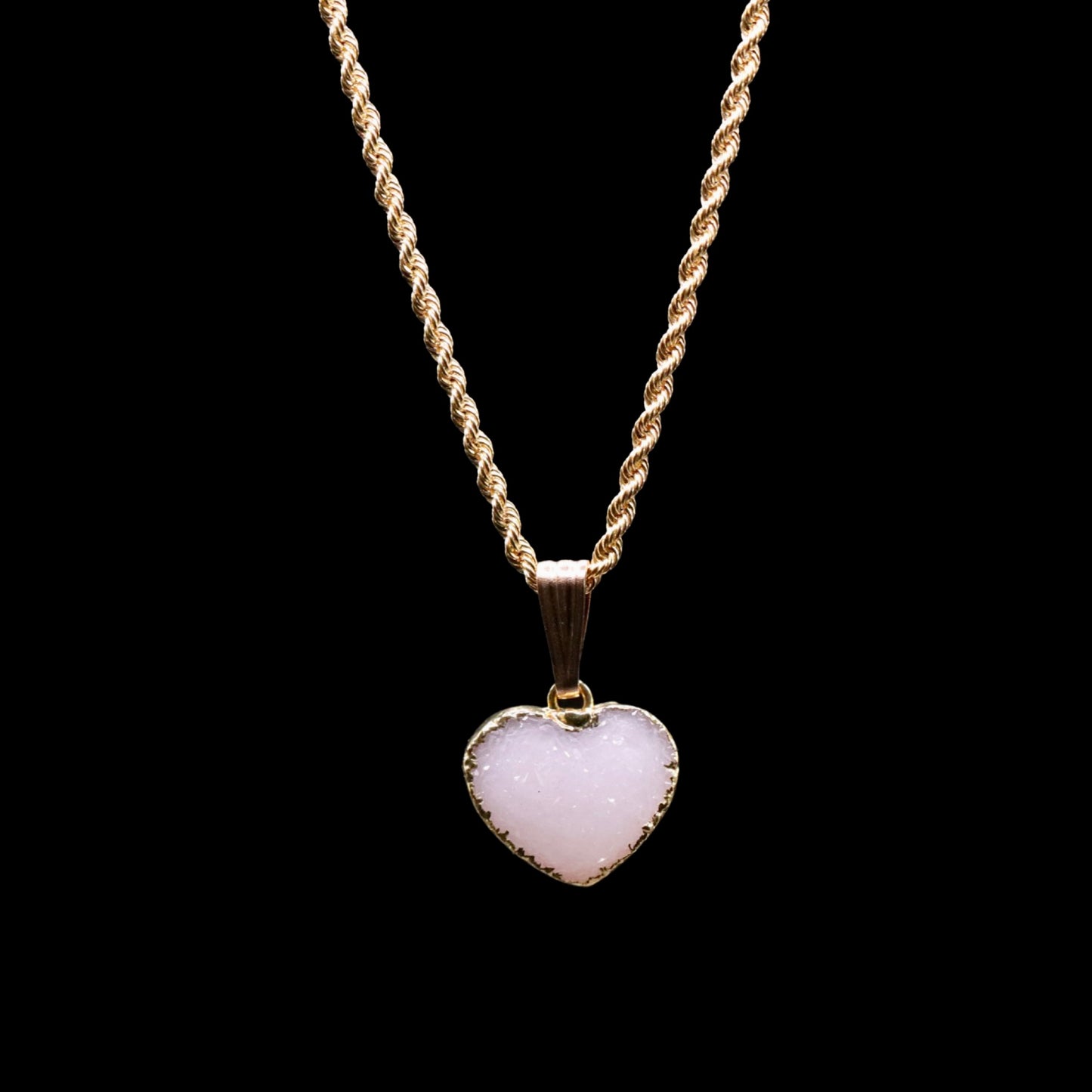 Petite White Druzy Heart on Rope
