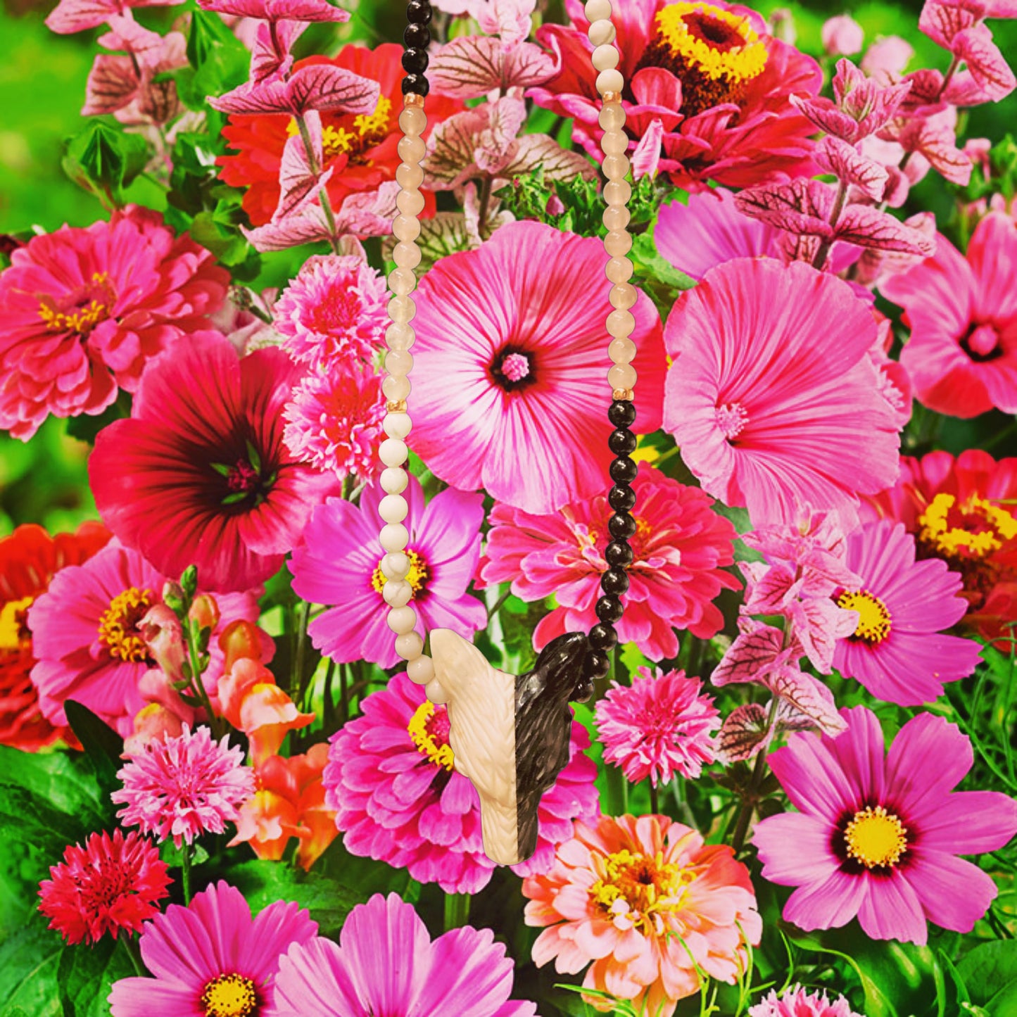 PINKMOON22 X HOWLITE + BLACK OBSIDIAN ON ROSE QUARTZ + HOWLITE + BLACK TOURMALINE