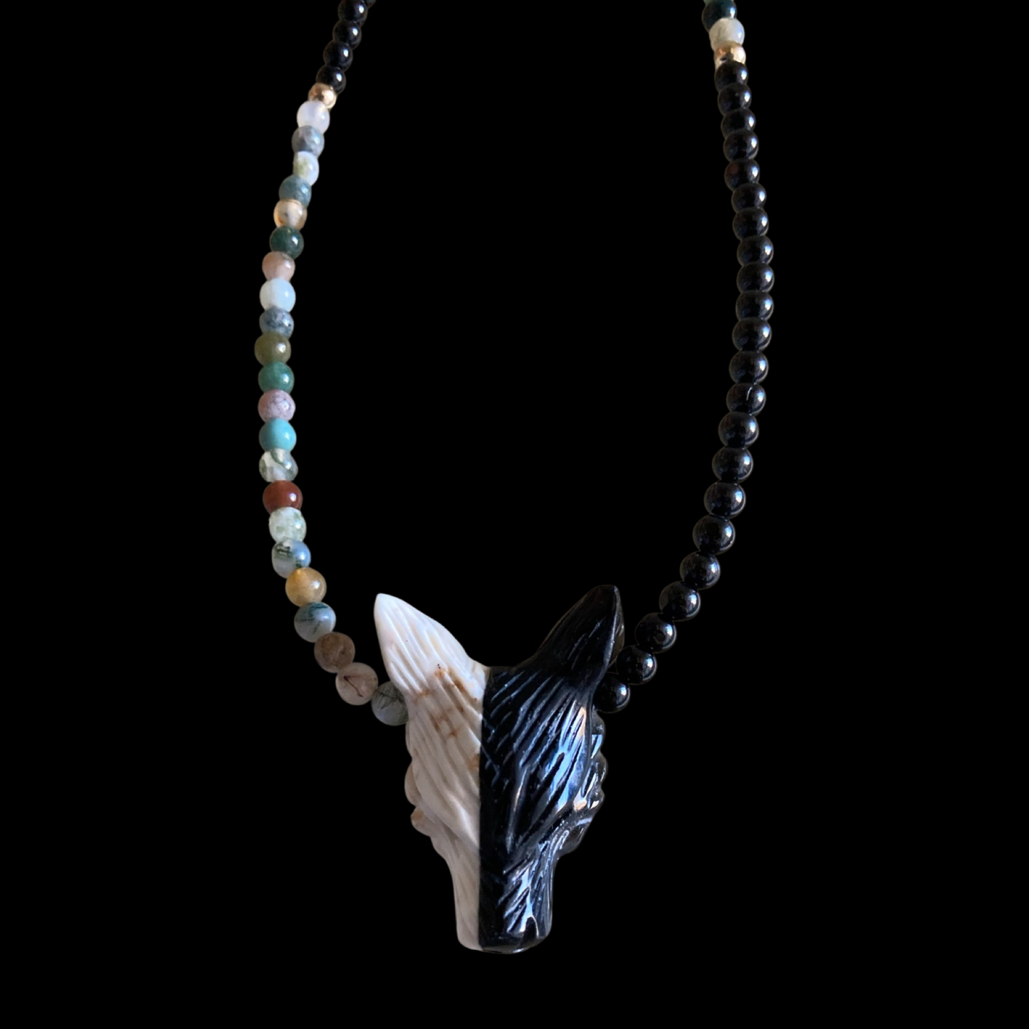 WORMMOON22 X HOWLITE + BLACK OBSIDIAN ON INDIAN AGATE + BLACK TOURMALINE