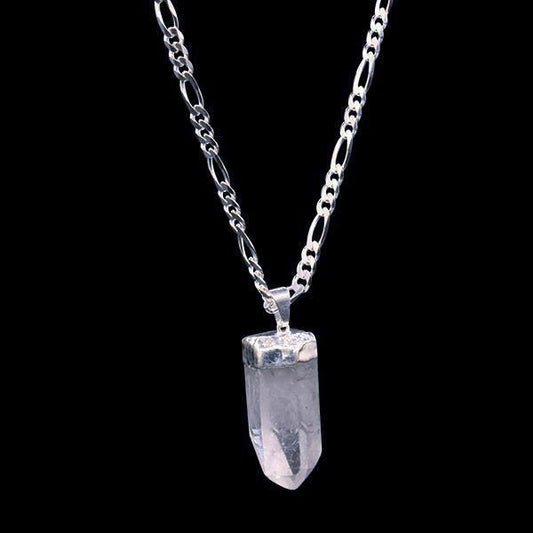 Clear Quartz Point on Sterling Silver Figaro