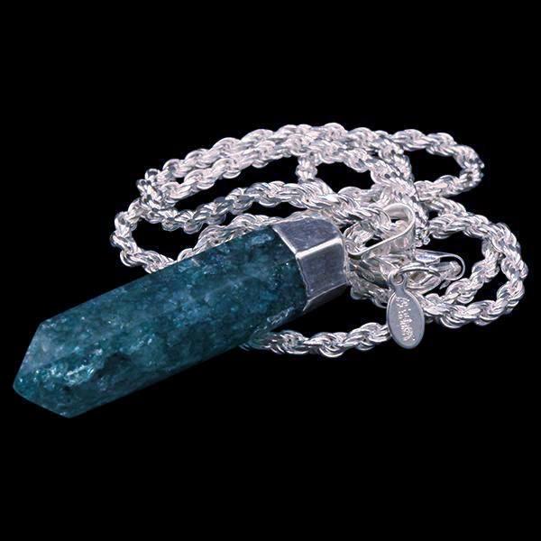 Green Crackle Quartz Point on Sterling Silver Rope