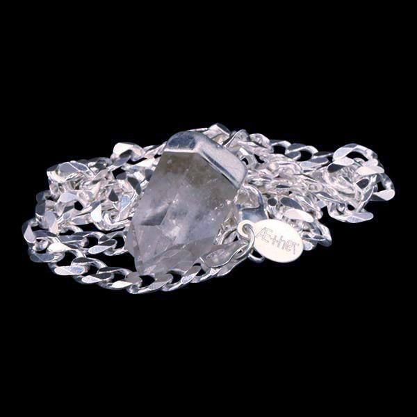 Clear Quartz Point on Sterling Silver Beveled Curb