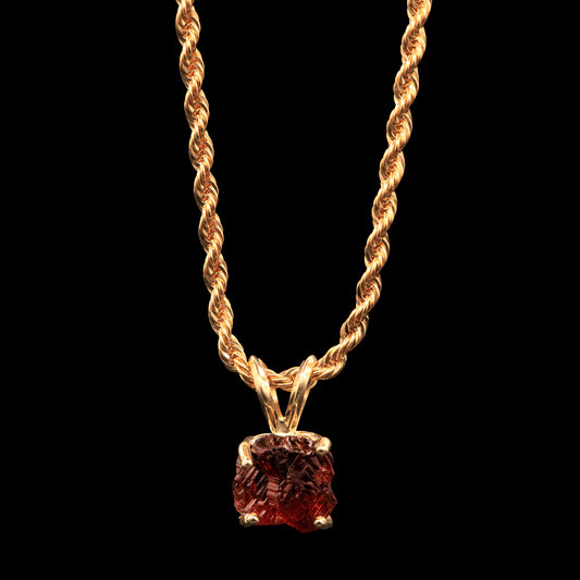 3.65 CARAT NATURALLY ETCHED UNTREATED BRAZILIAN SPESSARTINE GARNET GEM SOLITAIRE ON 14K ROPE