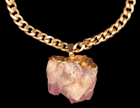 Rose Quartz Cluster on Curb Choker