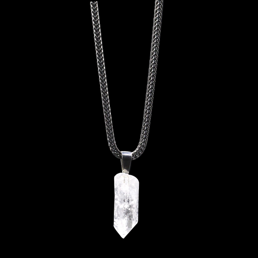 Raw Quartz Point on Oxidized Sterling Silver Square Foxtail