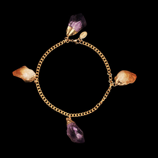 Amethyst + Citrine Curb Charm Bracelet