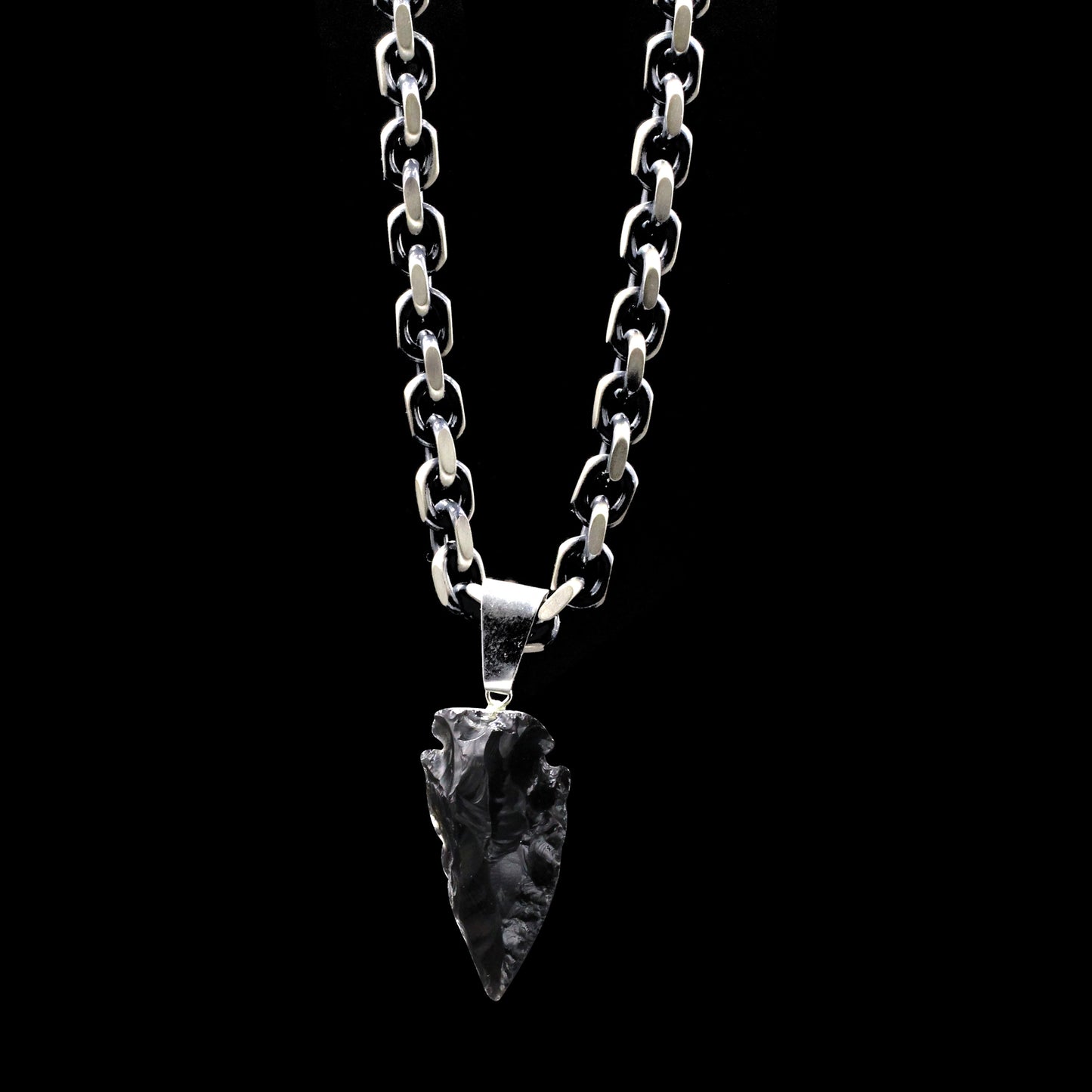 Black Obsidian Arrowhead on Oxidized Cable