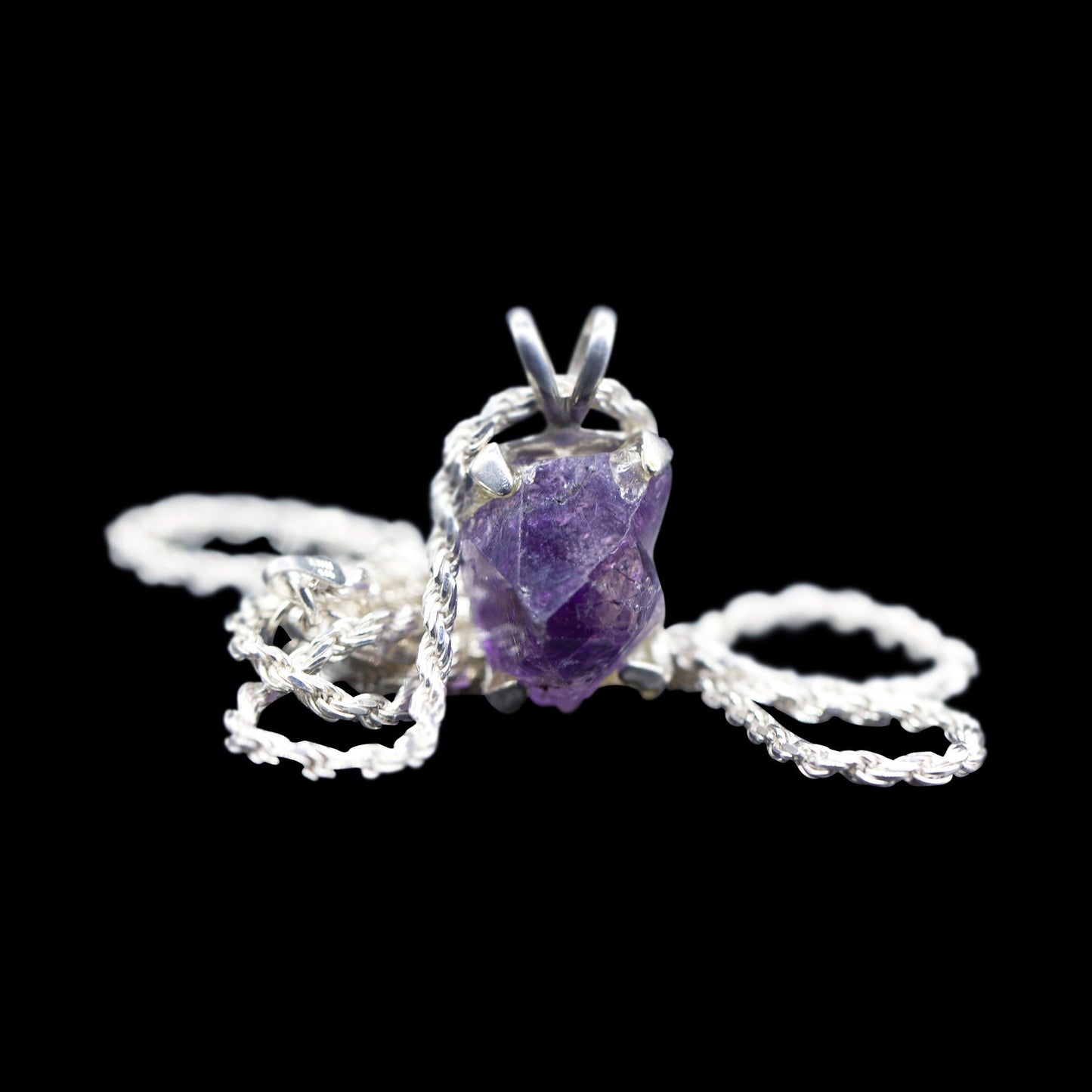 Raw Amethyst Nugget on Sterling Silver Rope