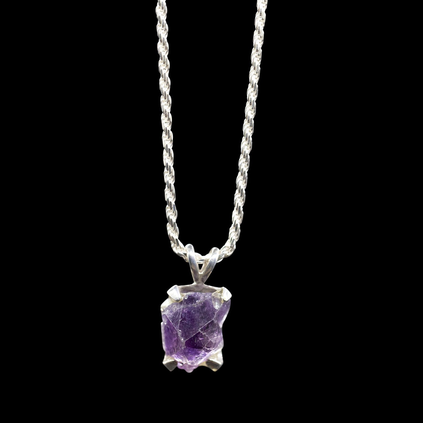 Raw Amethyst Nugget on Sterling Silver Rope