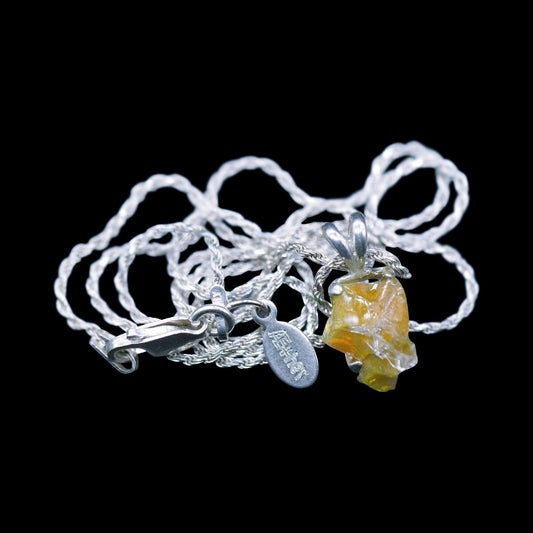 Raw Fire Opal Solitaire on Sterling Silver Rope
