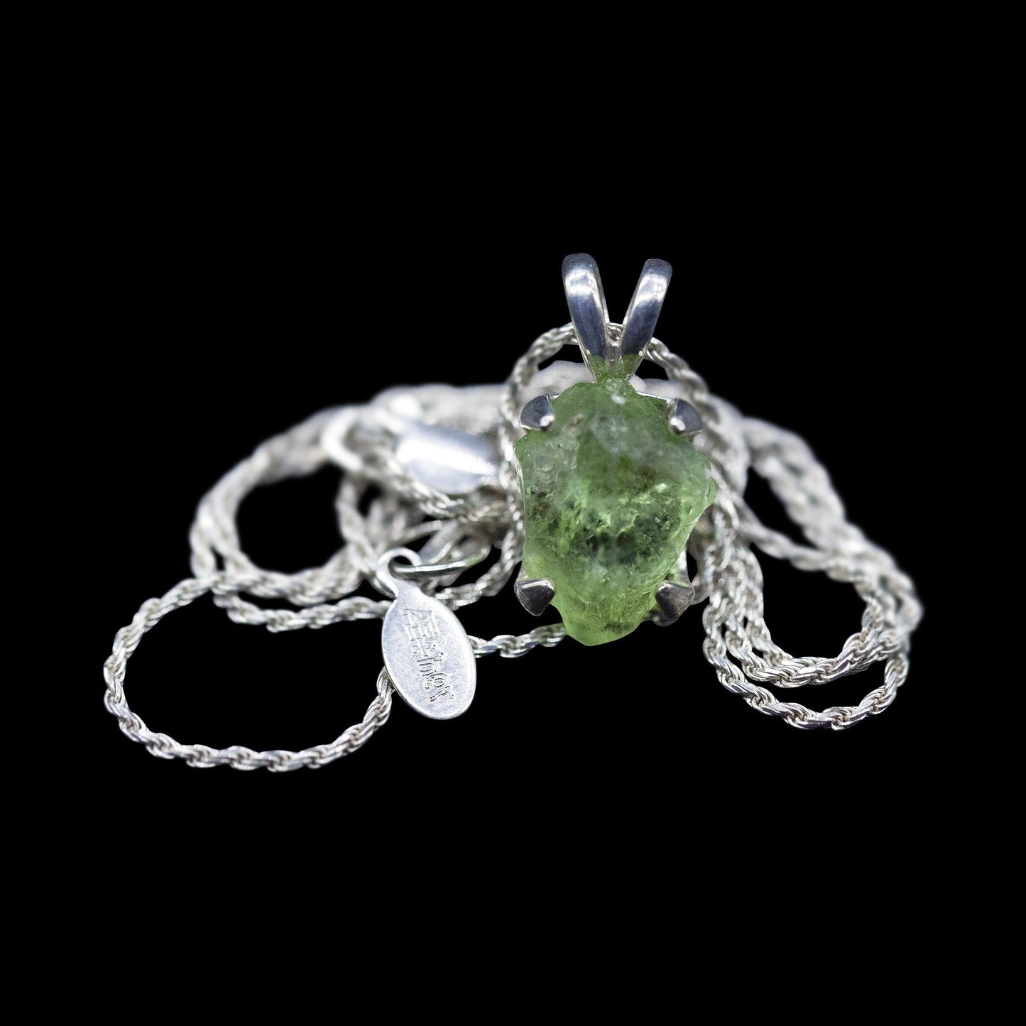Raw Peridot Solitaire on Sterling Silver Rope
