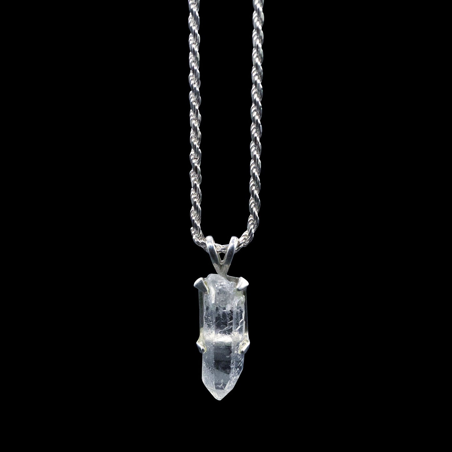 Raw Quartz Point Pendant on Sterling Silver Rope