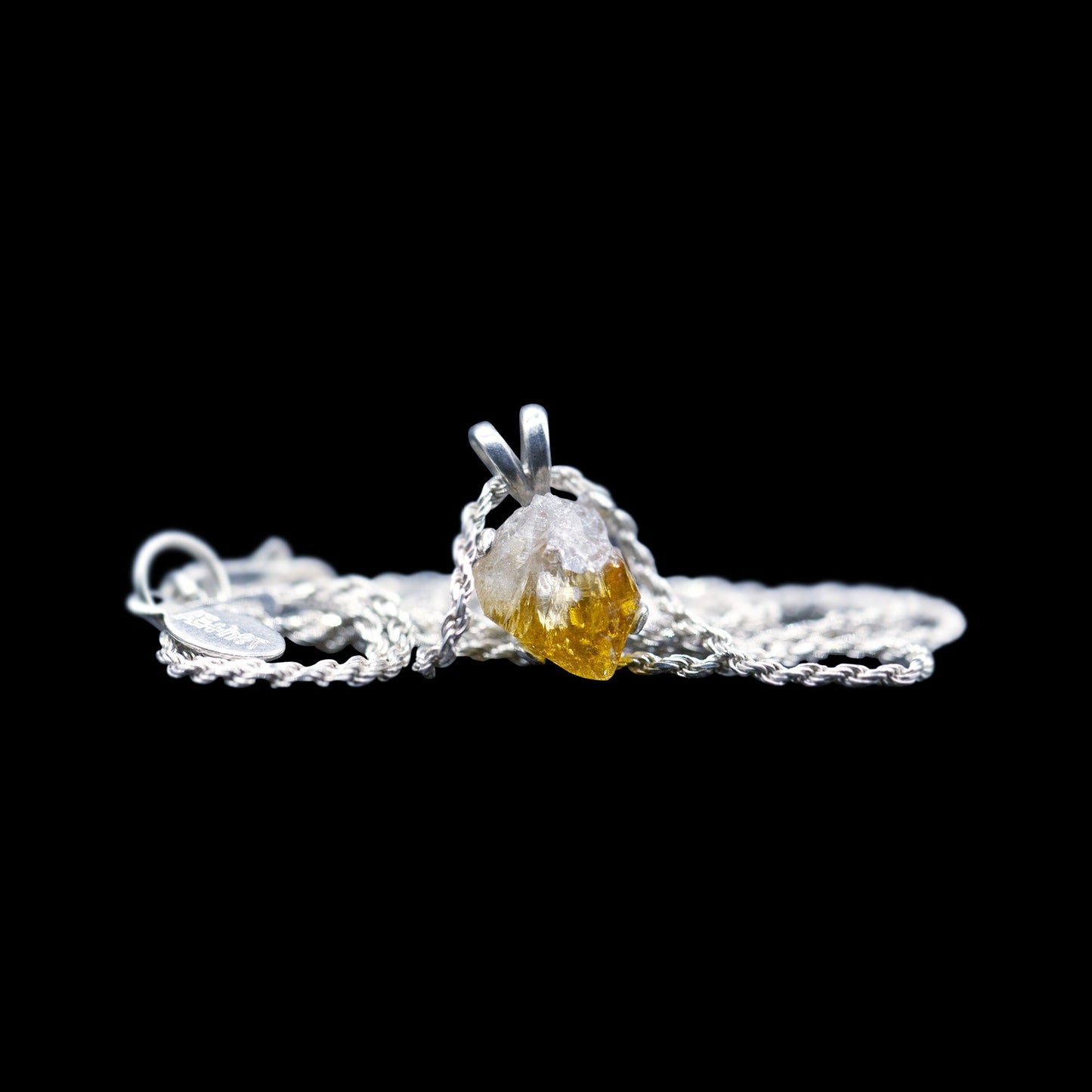 Raw Citrine Solitaire on Sterling Silver Rope