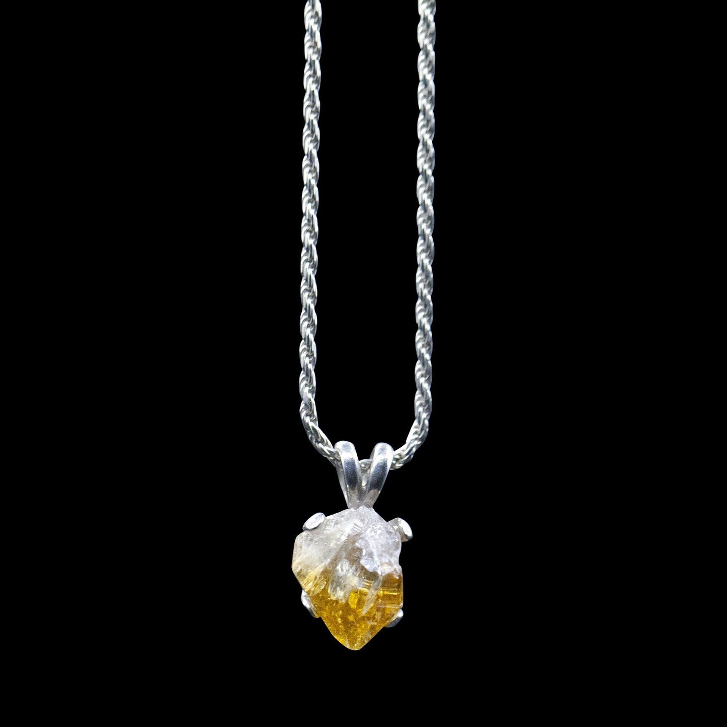 Raw Citrine Solitaire on Sterling Silver Rope